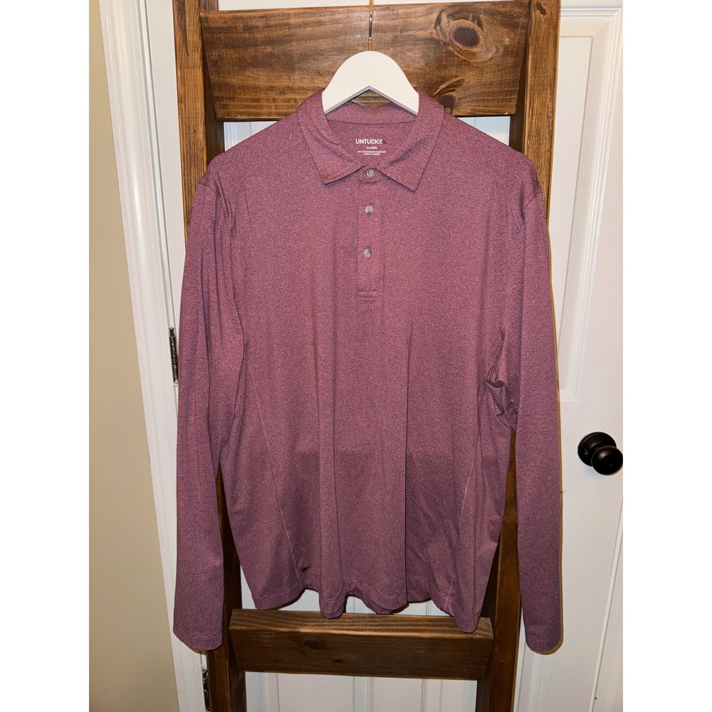 UNTUCKit Mens Long Sleeve Polo‎ Shirt Heathered Burgundy XL